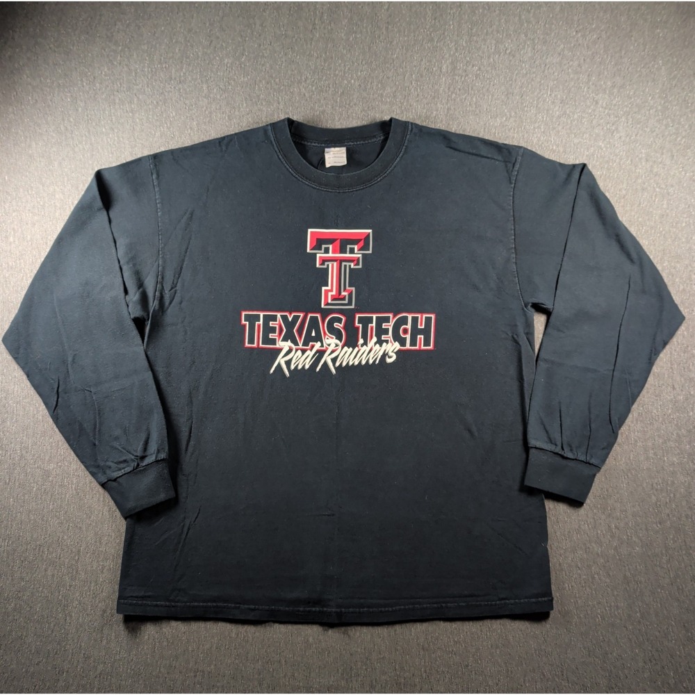 Texas Tech Red Raiders Black Long Sleeve T Shirt Gildan Y2K Graphic Spellout TTU